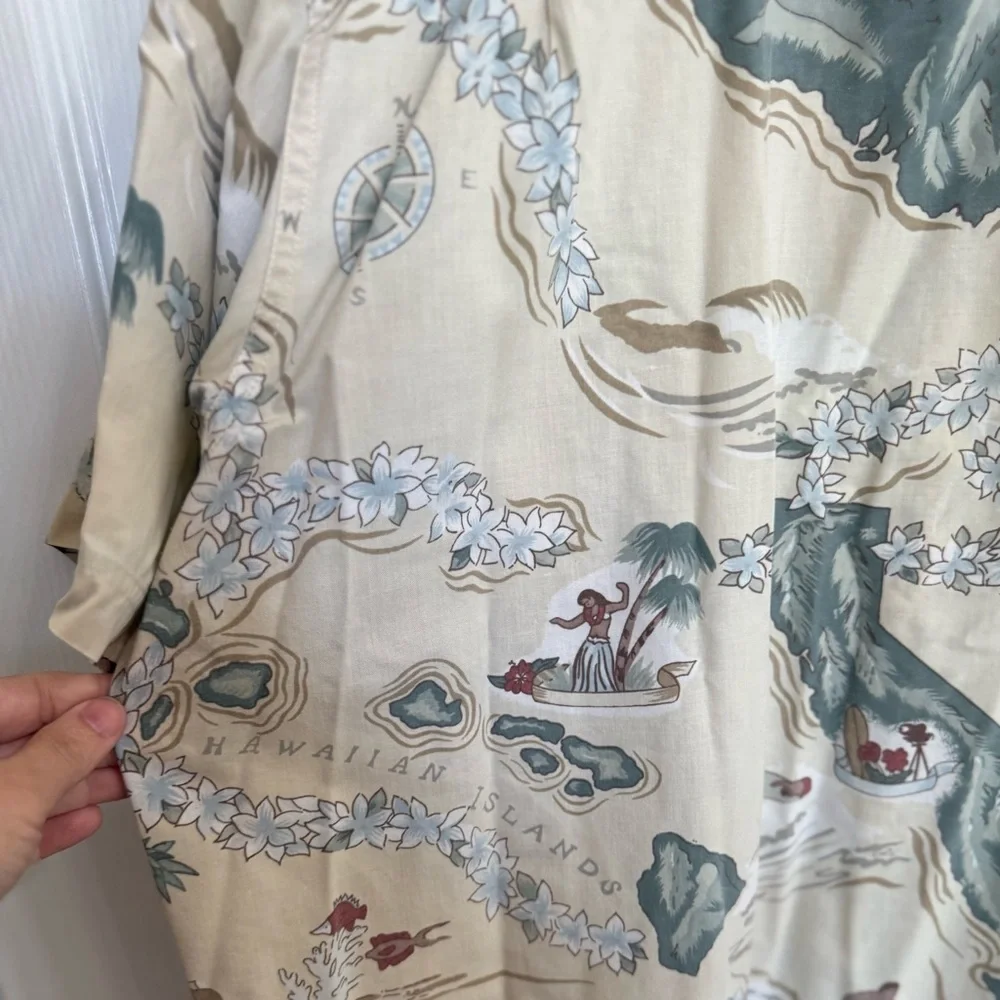 Haband Hawaiian Islands Aloha Shirt XXL Vintage Map Print Beach Camp Shirt